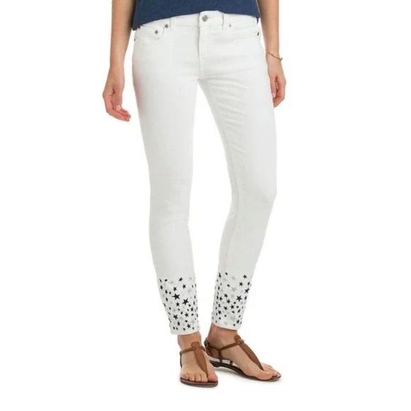 Vineyard Vines White Skinny Jeans with Embroidered Stars ~ Sz 00 💫 - Picture 1 of 5